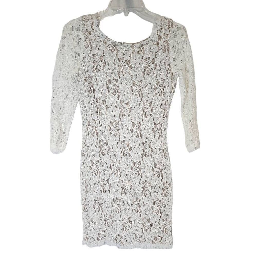 Diane von Furstenberg Off-White Floral Lace Zarita Sheath Dress Size 4 G7